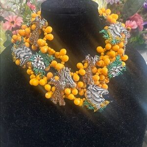 Sassy Jones - Samba Bid with 12 removable broaches - Orange Beaded Necklace